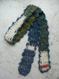 Handmade Merino Wool Striped Scarf Long Moss Green White Fuzzy Blue – One Size