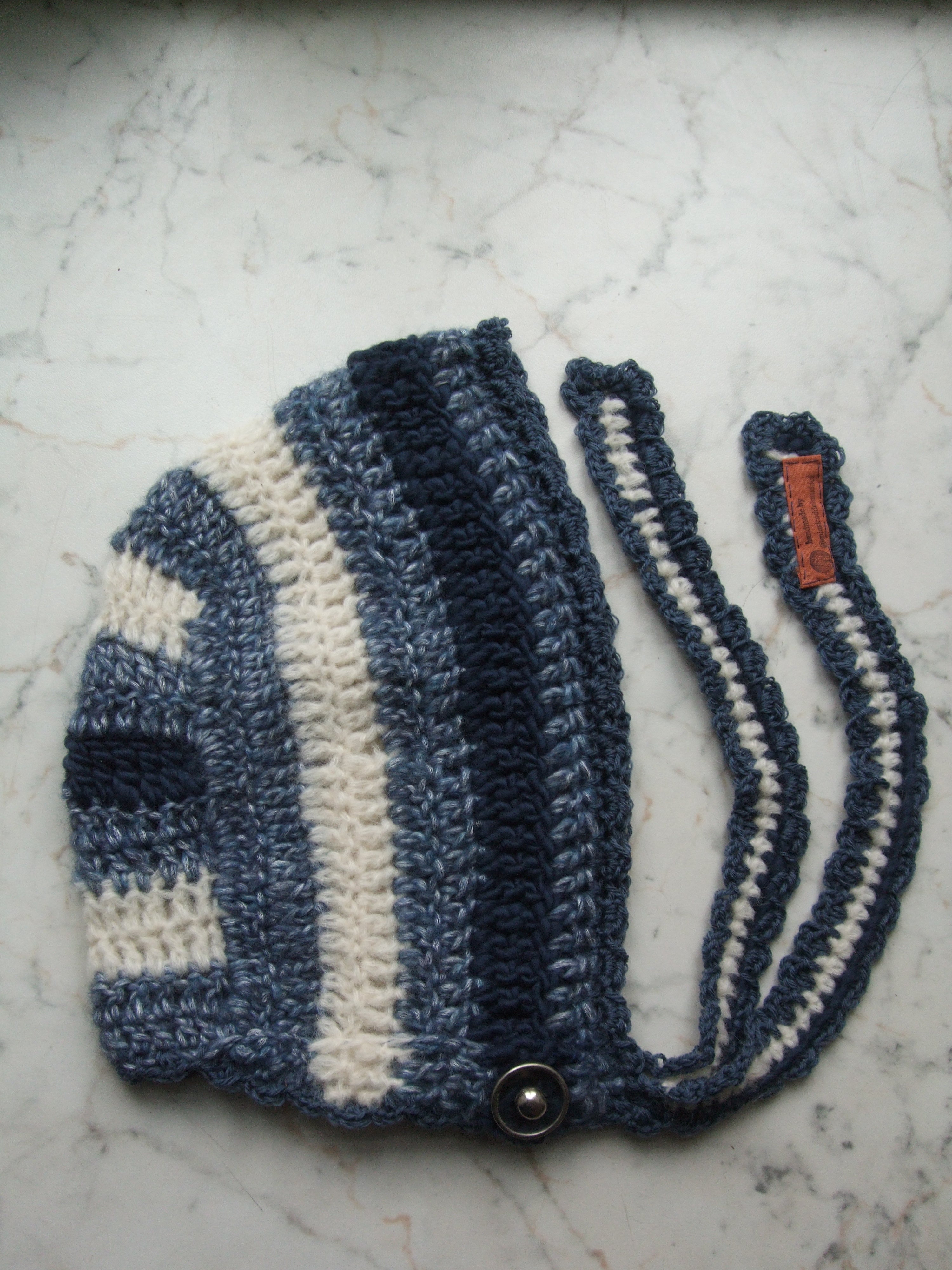 Handmade Wool Silk Merino Felt Bonnet Robin Blue Grey White Navy – One Size