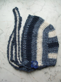 Handmade Wool Silk Merino Felt Bonnet Robin Blue Grey White Navy – One Size