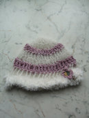 Handmade Mohair Merino Silk Fluffy Beanie Pink White Mesh – S/M