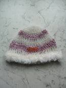 Handmade Mohair Merino Silk Fluffy Beanie Pink White Mesh – S/M