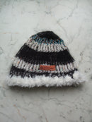 Handmade Wool Fluffy Beanie Trim Black Turquoise White Sprinkled Cream – S