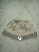 Handmade Wool Knit Beanie Snowscape White Grey Ribbed – S/M