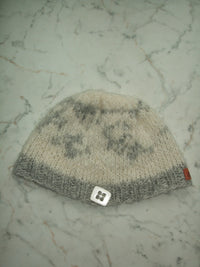 Handmade Wool Knit Beanie Snowscape White Grey Ribbed – S/M