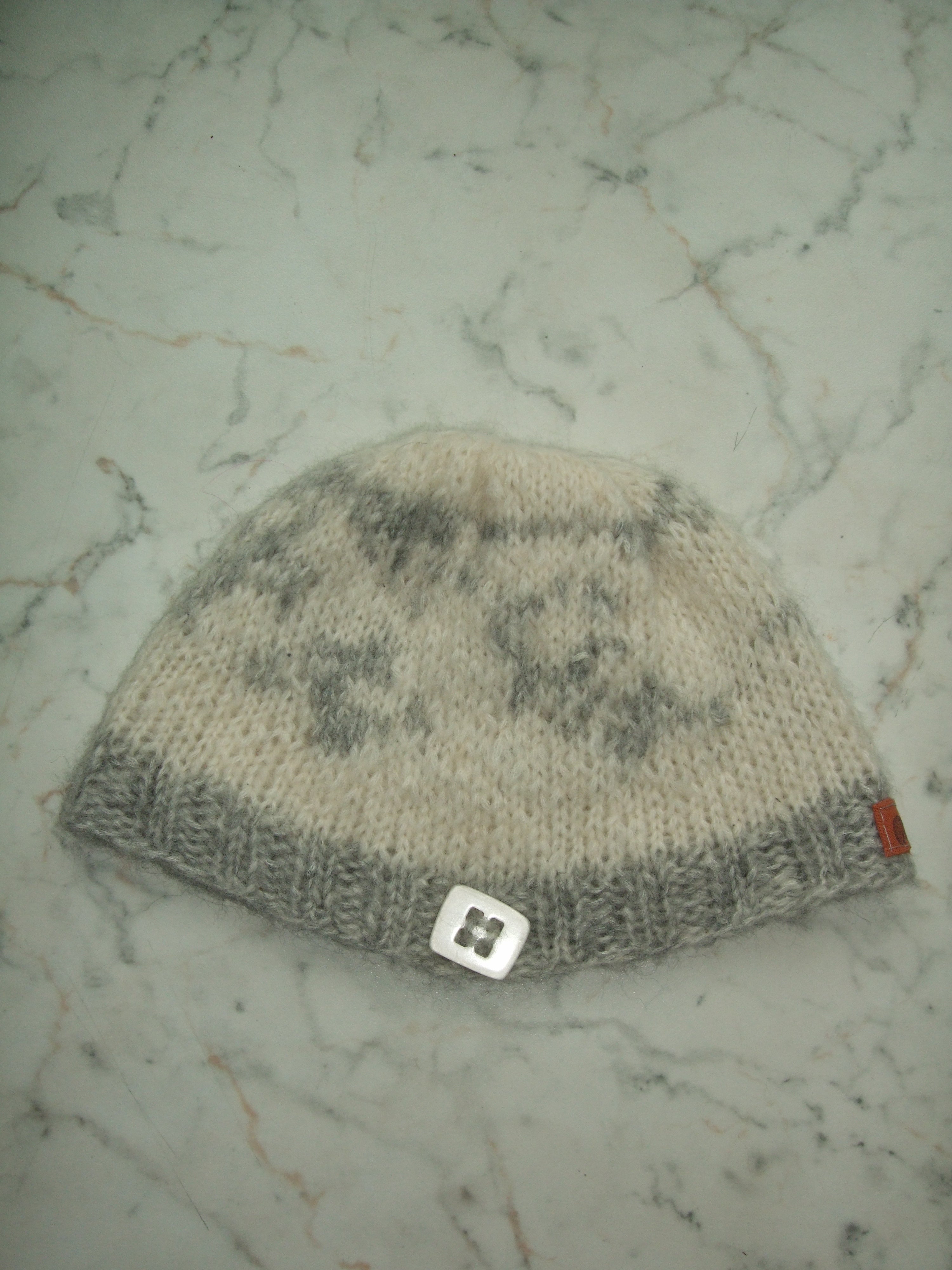 Handmade Wool Knit Beanie Snowscape White Grey Ribbed – S/M