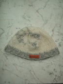 Handmade Wool Knit Beanie Snowscape White Grey Ribbed – S/M