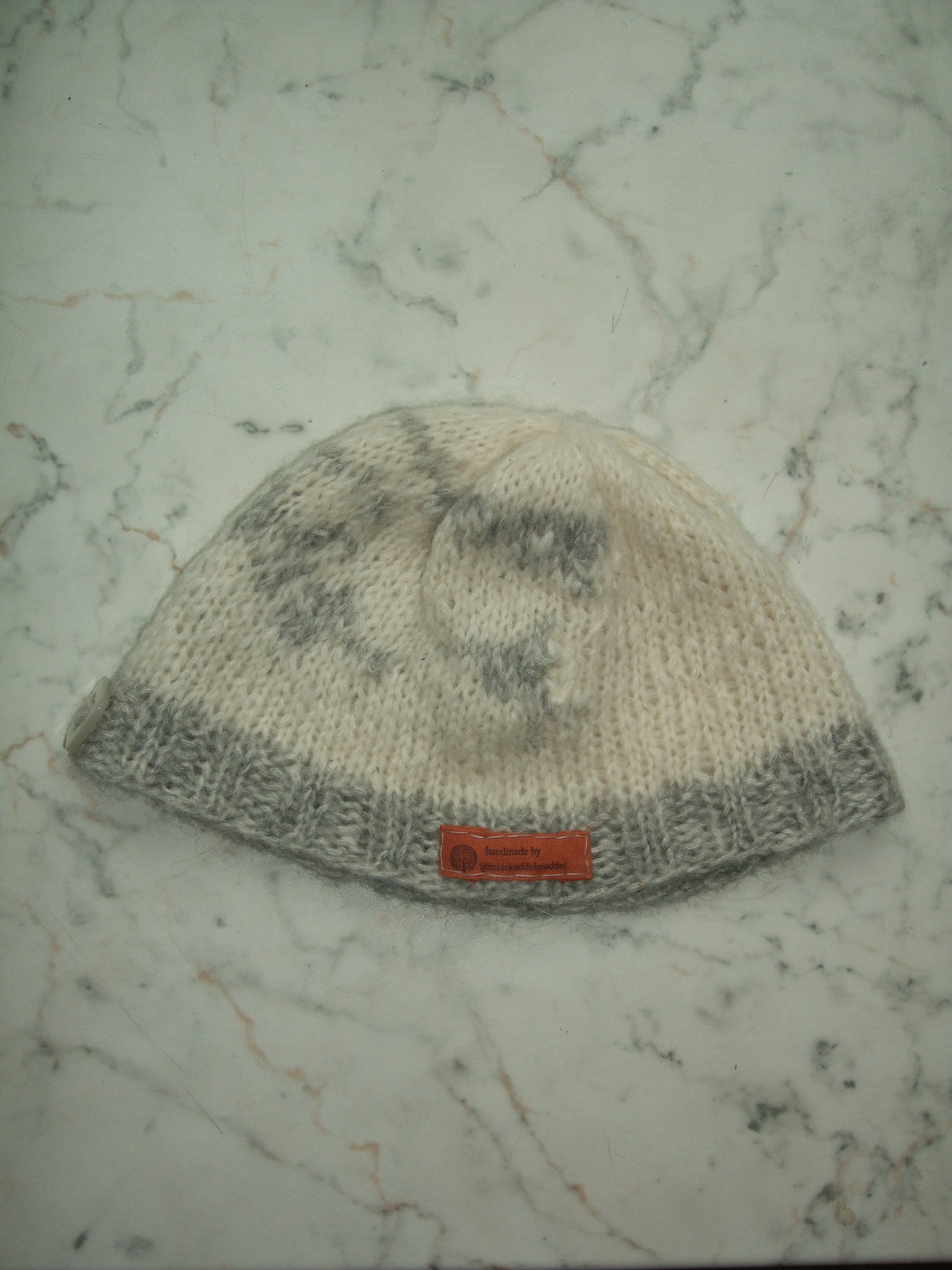 Handmade Wool Knit Beanie Snowscape White Grey Ribbed – S/M