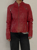 Vintage Arma Leather Biker Jacket Fitted Red Beautiful Patterns – S