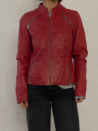 Vintage Arma Leather Biker Jacket Fitted Red Beautiful Patterns – S