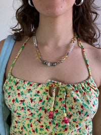 Top Vintage Yellow Elastic Cherry Beaded Summer Women – S