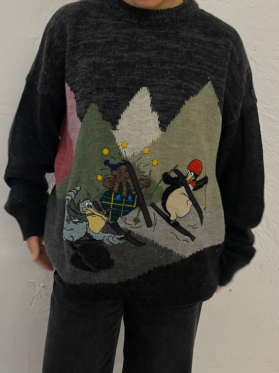 Vintage CASTELLA Sweater Grey Frontprint with Embroidery – M