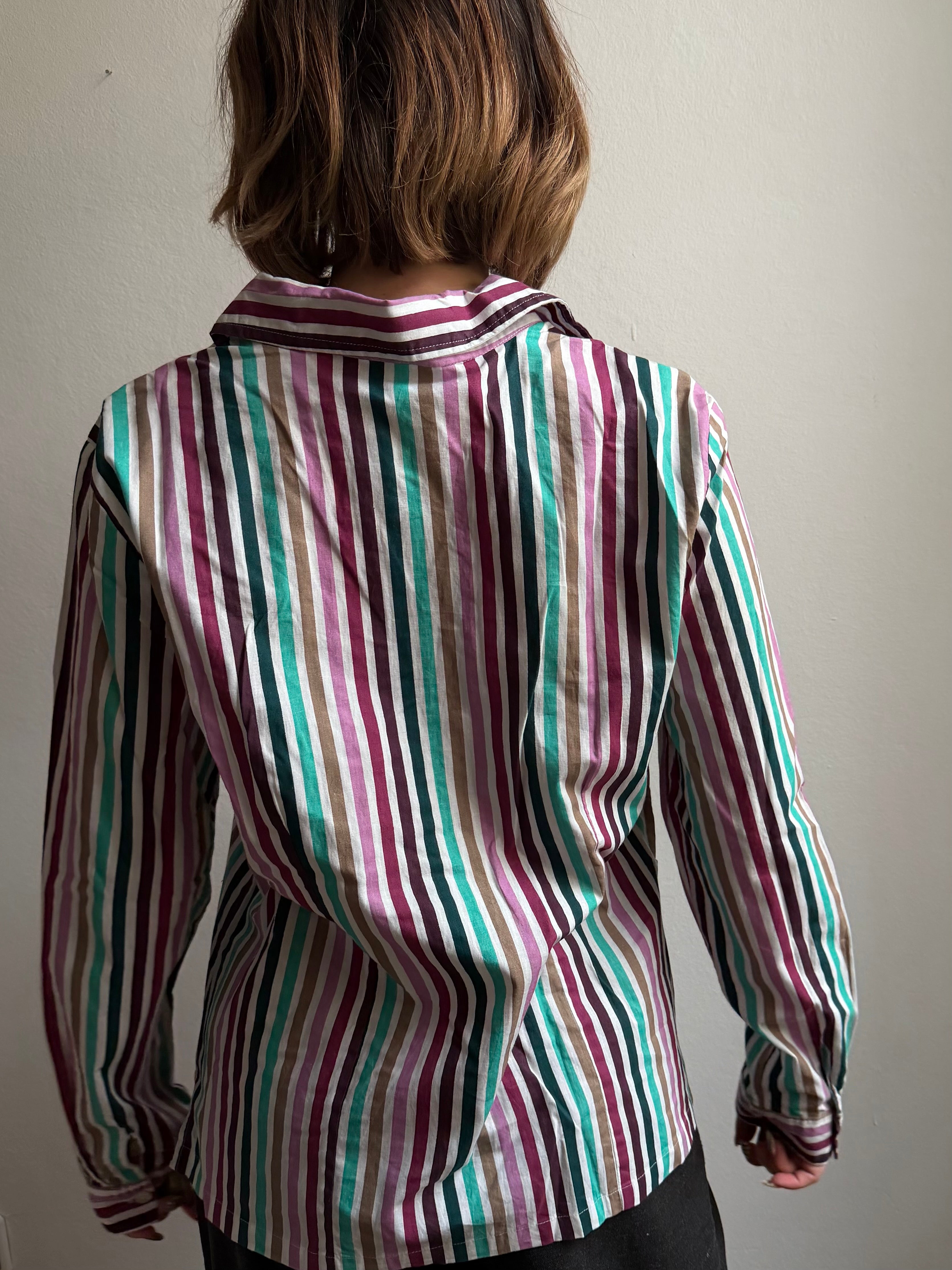 Striped longsleeve Shirt Blue Purple Pink White Unisex - M