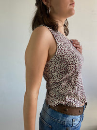 Top Vintage Cream Red Floral Pattern Shoulder Spring Women – S/M