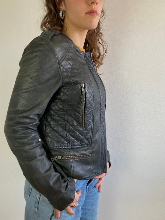 Leather Jacket Vintage Black Genuine Lamb Leather Slim Fit Women – S