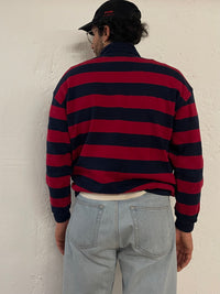 Paul & Shark Yachtling Striped Long Sleeve Polo Sweater Blue & Red – M