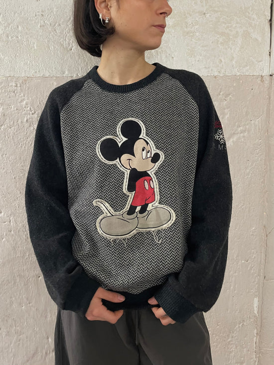 Vintage Disney Mickey Mouse Sweater Wool Blend Front Stitch Logo – L