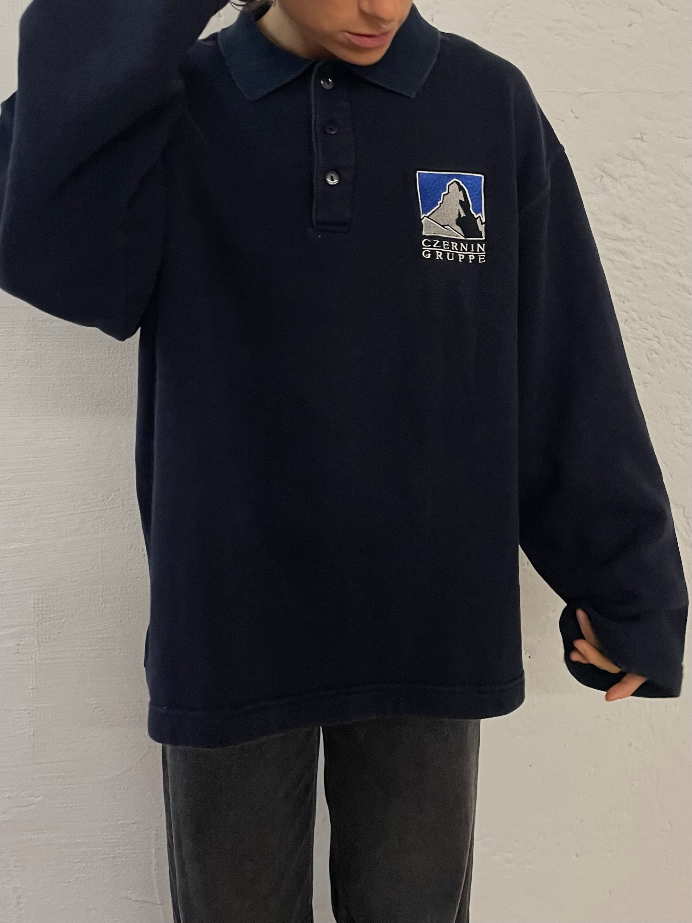 Polo Pullover Oversized Black Front Patch –  L