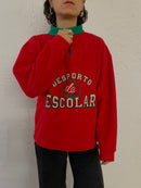 Vintage Fleece Zip Sweater Front Embroidery Red Green – M