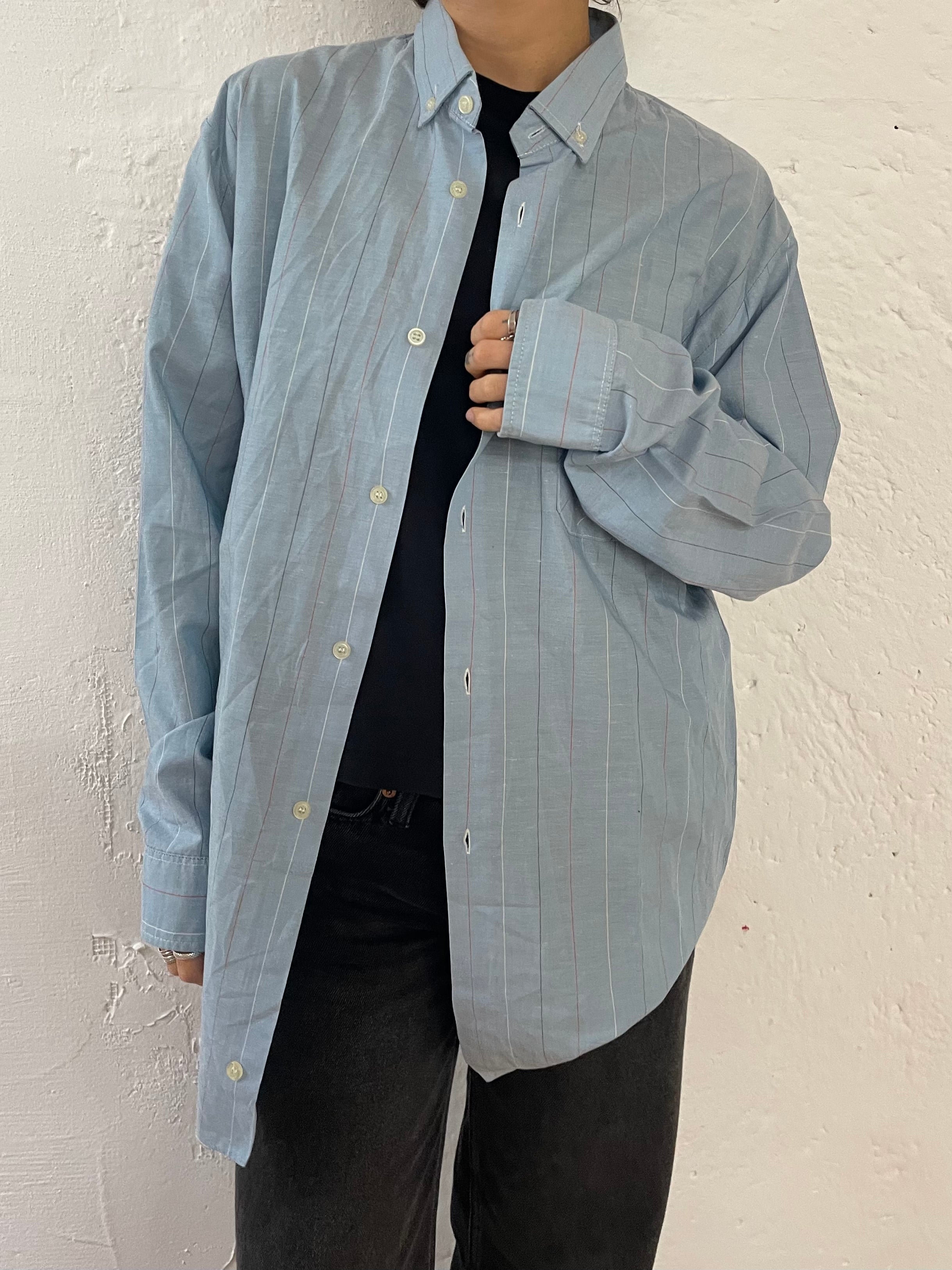 Long Sleeve Shirt Blue with Red Lines – M/L