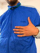 Vintage Track Jacket Blue White & Turquoise Polyester Unisex – L