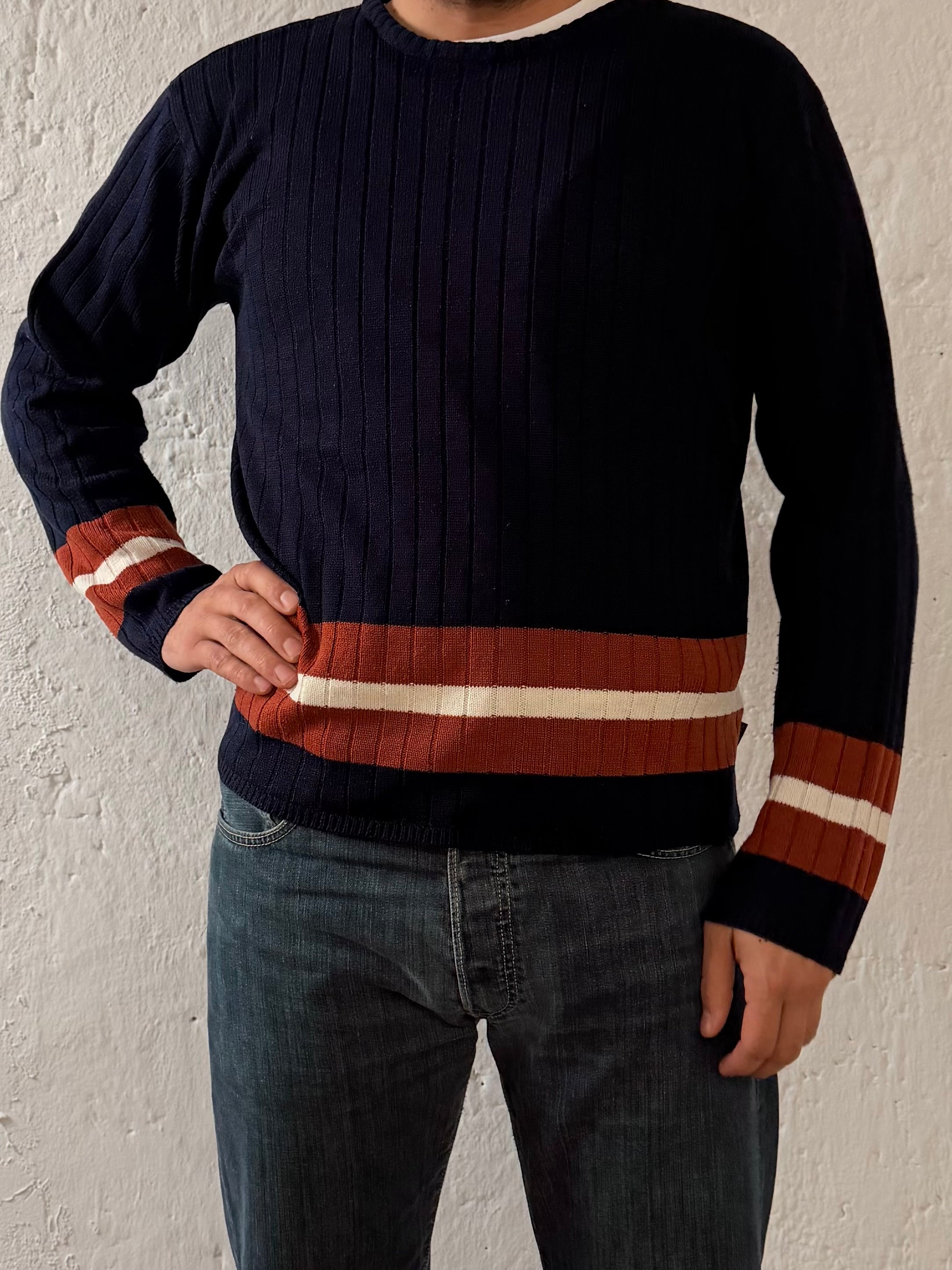 Vintage Pullover Stan’s Blue Cotton Blend Longsleeve with Red Details Unisex – L