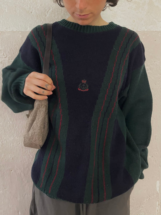 Vintage Wool Blend Sweater made in Sweden Green Black Unisex – L