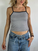 Top Shirt Summer Spaghetti Top Black White Slim Fit – S