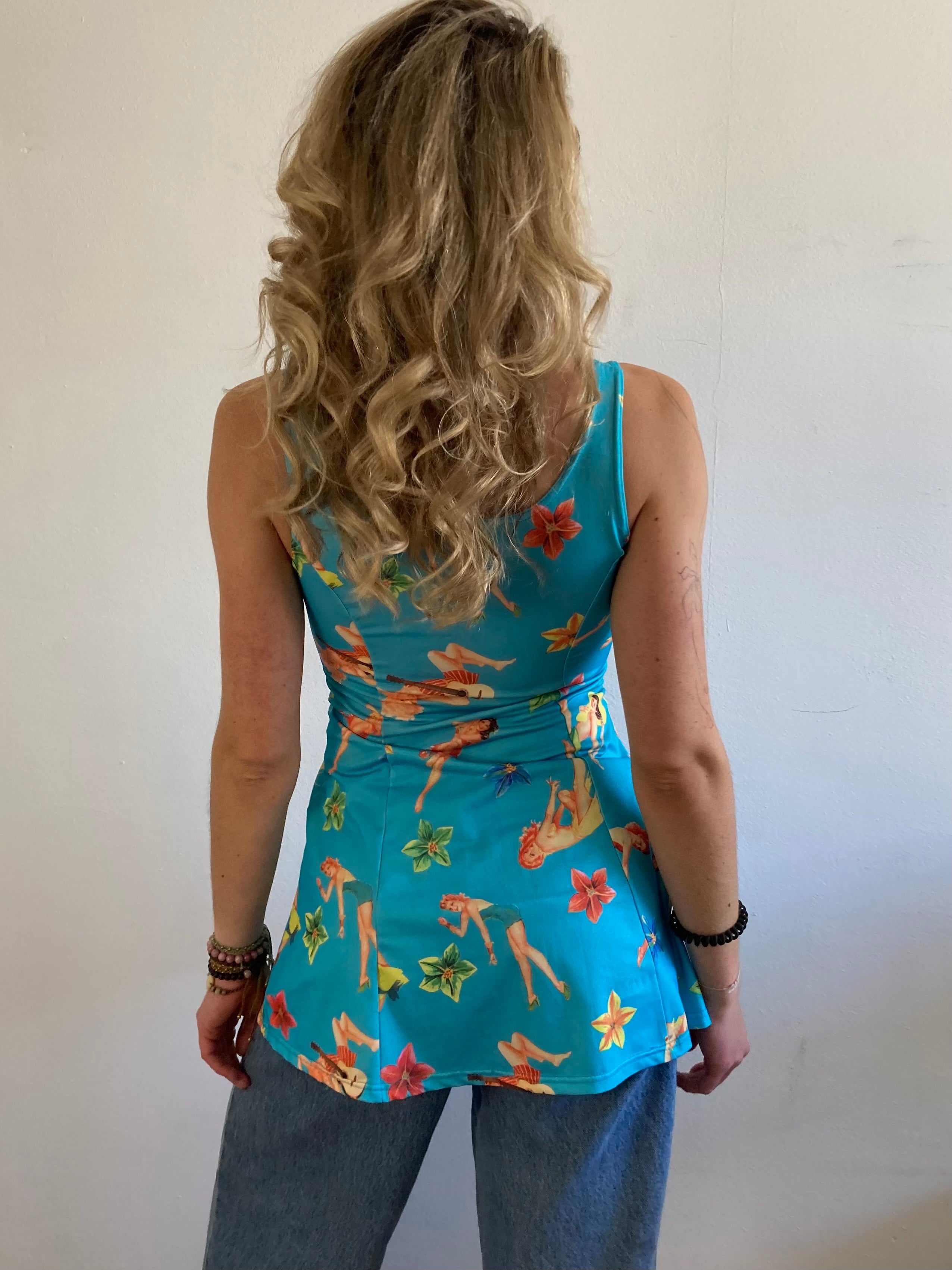 Dress Vintage Layering Blue 80s Print Skirt  – S/M