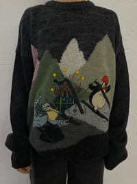 Vintage CASTELLA Sweater Grey Frontprint with Embroidery – M