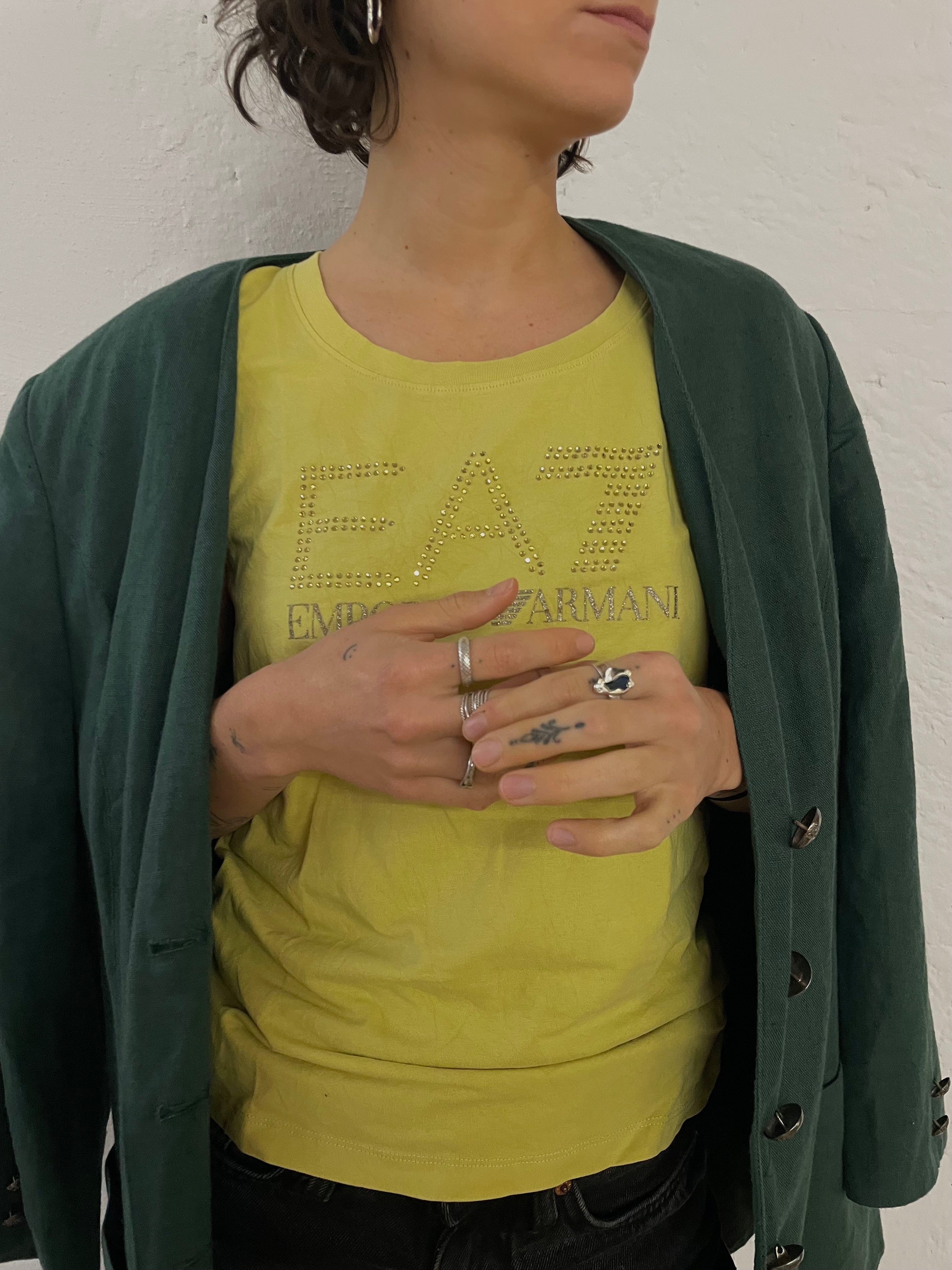 Vintage Armani T-Shirt Glitter Print & Rhinestones Front – S/M