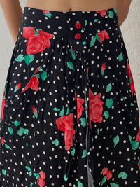 Langer schwarzer Rock mit Roten Blumen S - Kleiderhaufen - Default Title