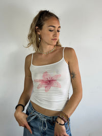 Spaghetti Top Vintage Amisu Floral Print White Cream – XXS (fits like S)