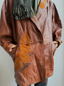 Vintage Leatherjacket with Puffed Sleeves Brown Unisex - M
