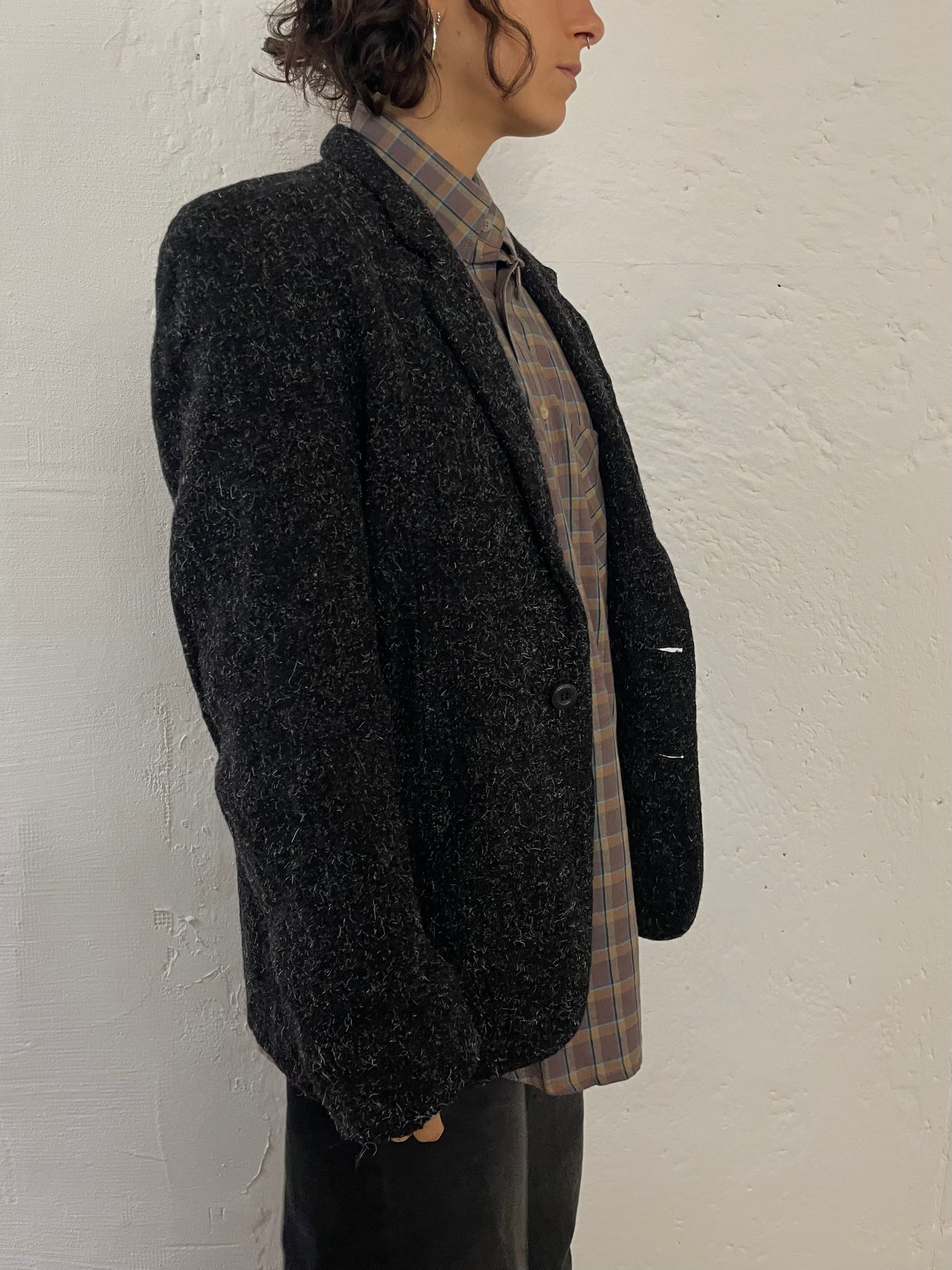Vintage Wool Blazer Made in England Black & White Details – M/L