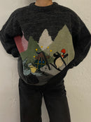 Vintage CASTELLA Sweater Grey Frontprint with Embroidery – M