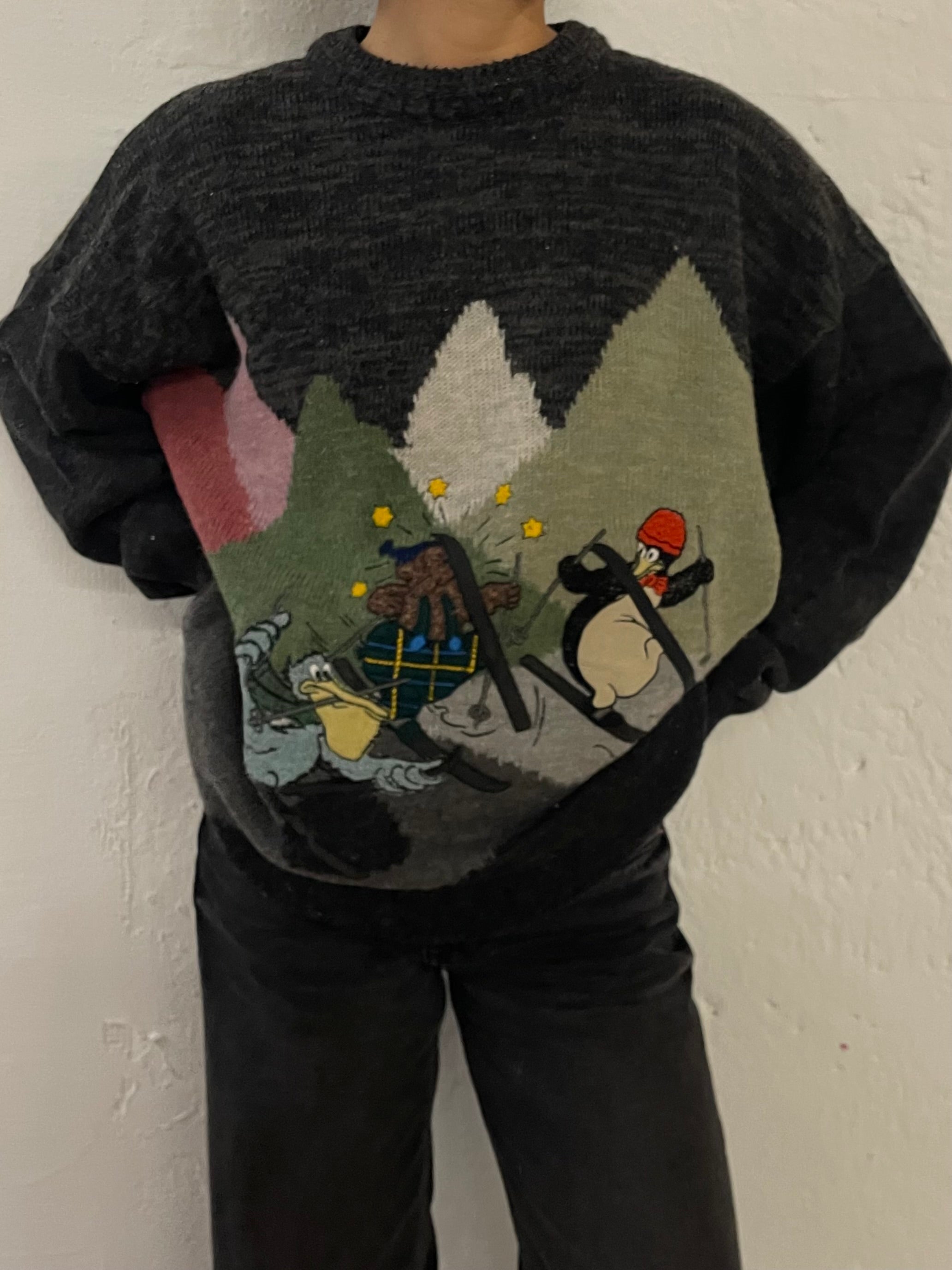 Vintage CASTELLA Sweater Grey Frontprint with Embroidery – M