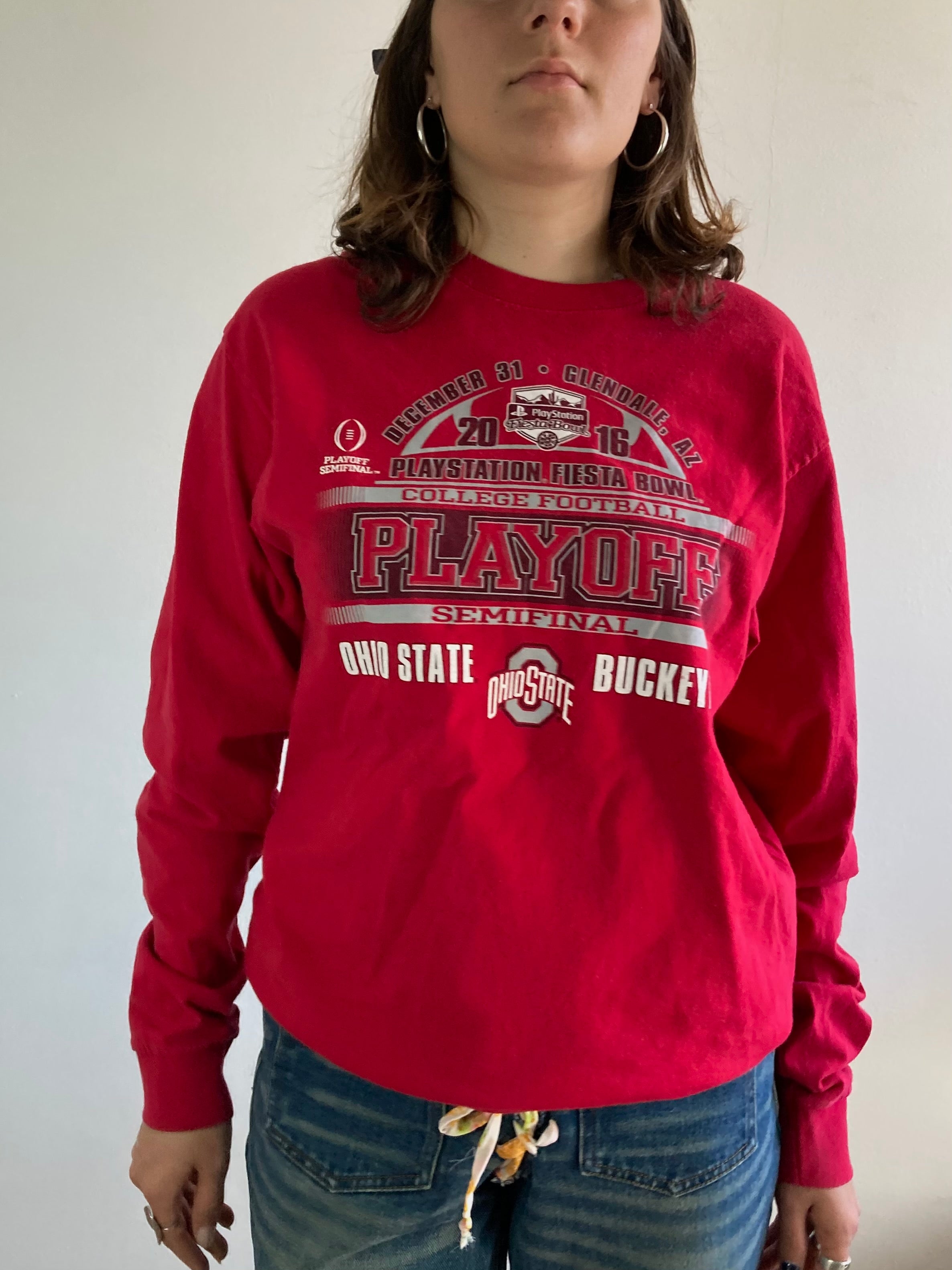 Longsleeve Vintage Red Front Print Longsleeve Oversized Unisex – M