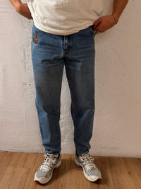 Vintage Jeans Blue with Front & Back Patches – L