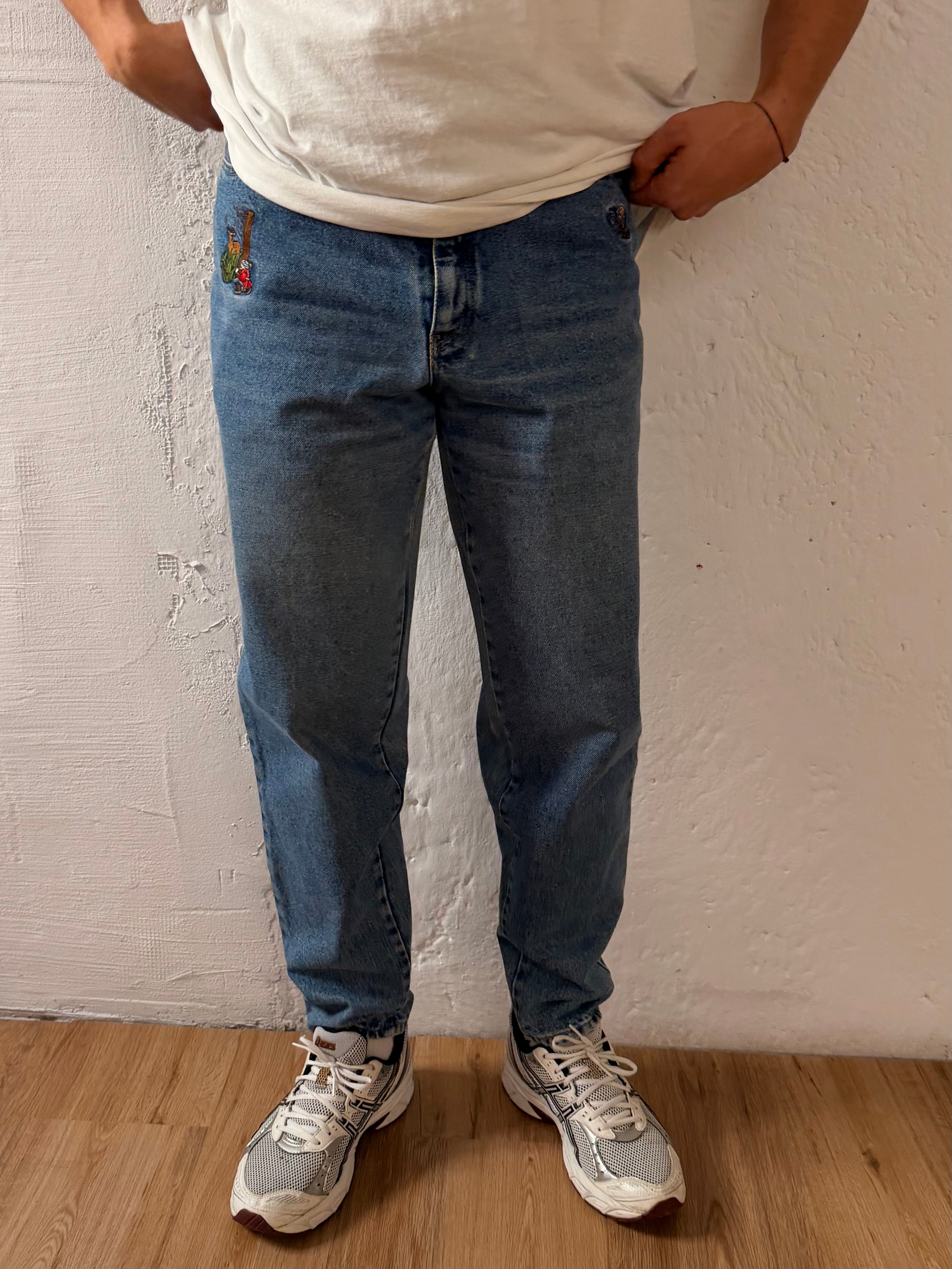 Vintage Jeans Blue with Front & Back Patches – L