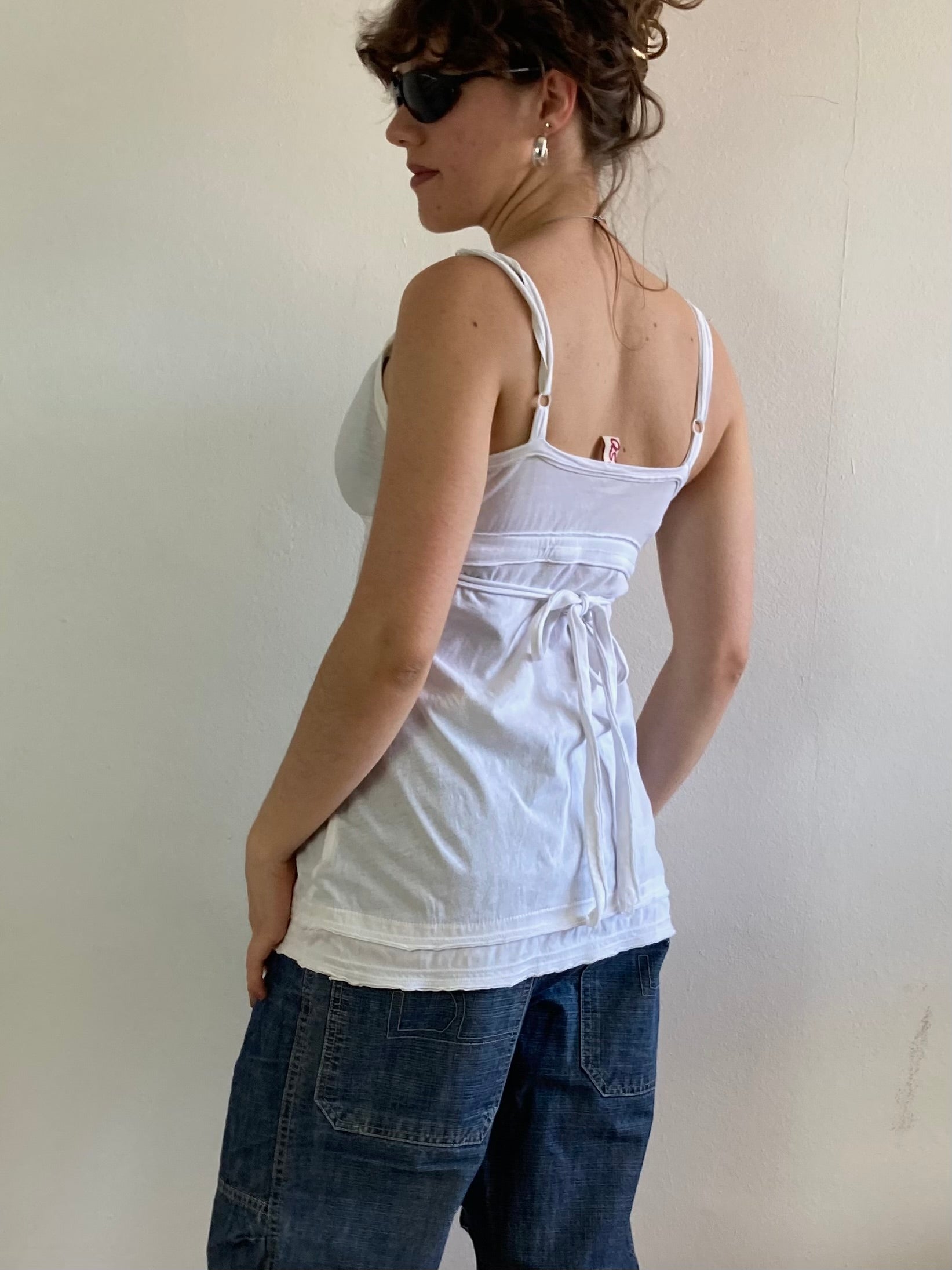 Top Vintage Y2K White Ruffle Spaghetti Strap Women – XS