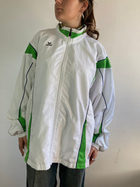Track Jacket Vintage White Green Logo Front Longsleeve Oversized Unisex – L