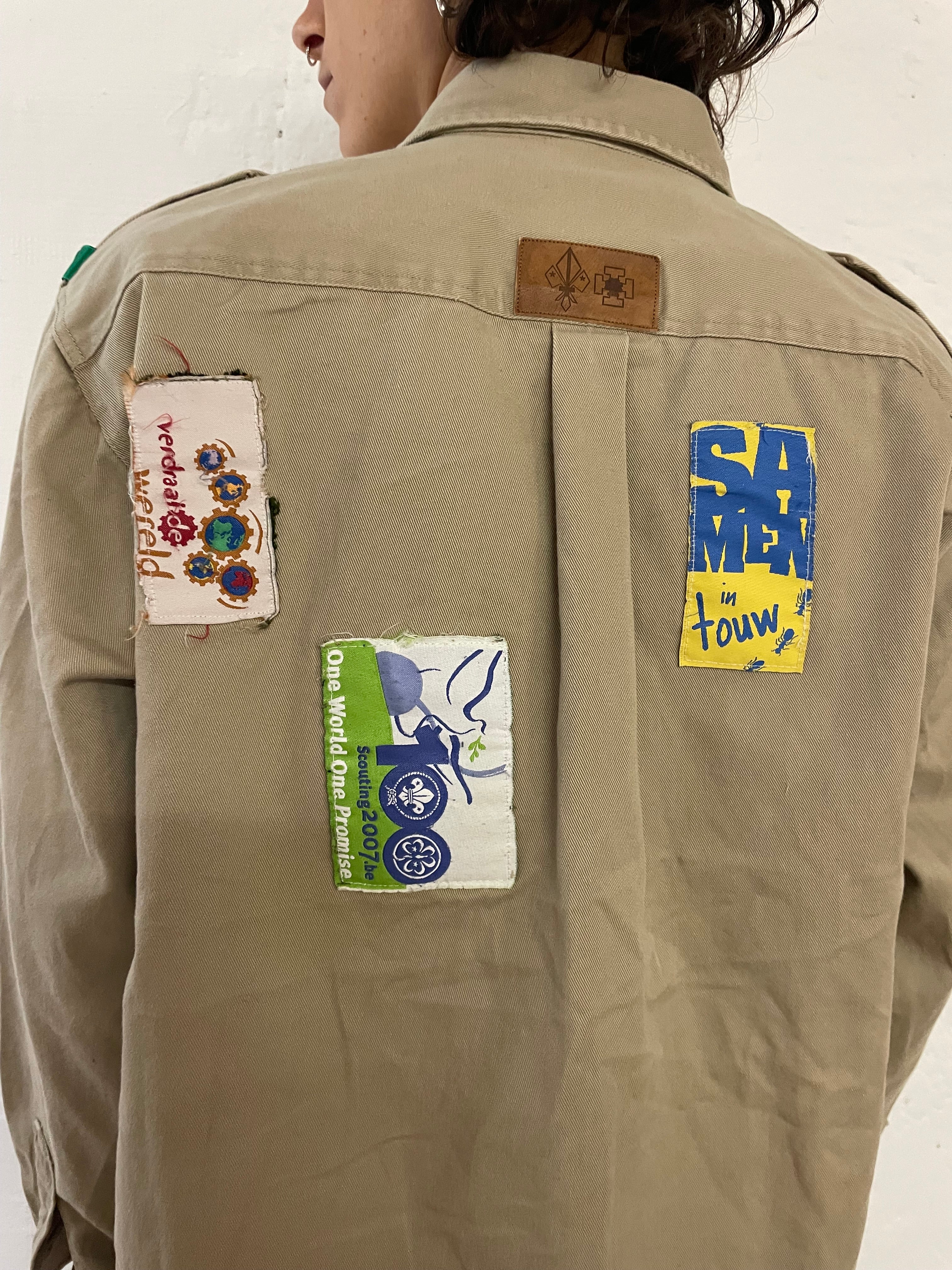 Autumn Style Brown/Grey Jacket - Patches Front & Back – M