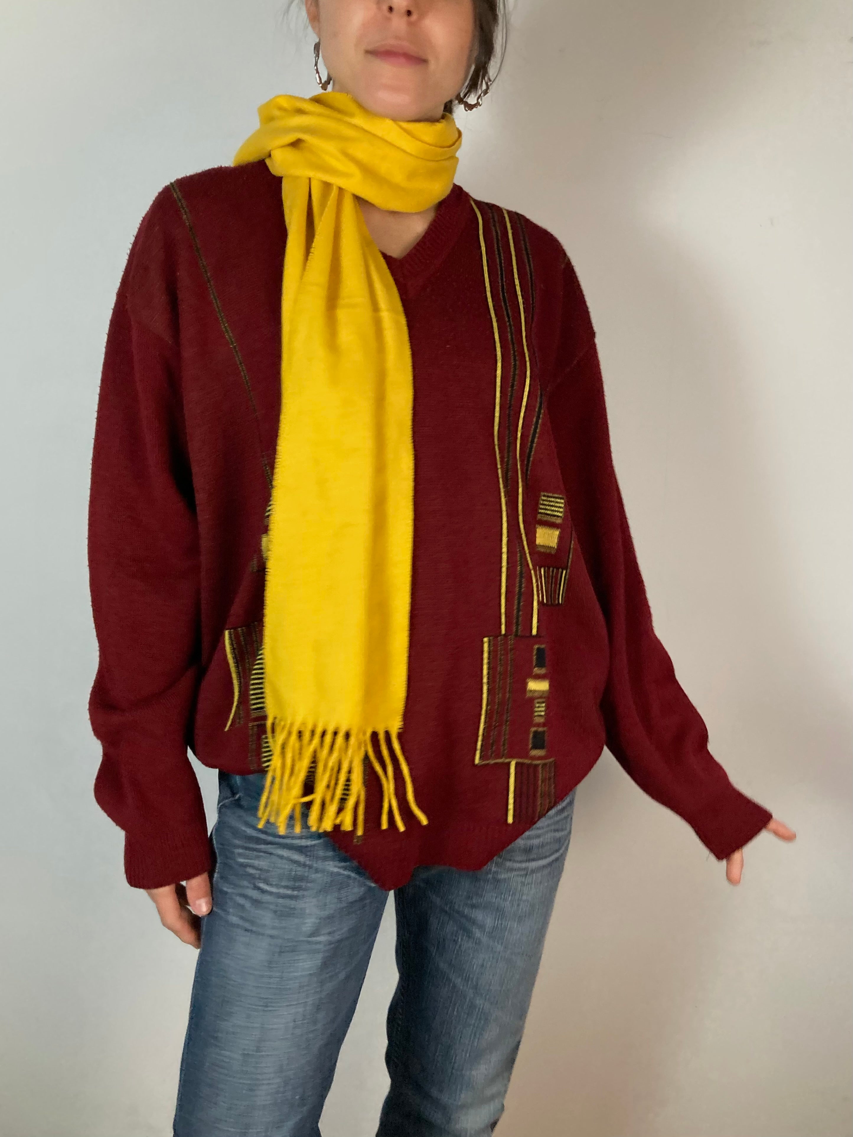 Sweater Vintage Red Yellow Oversized Long Sleeve Unisex – M