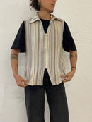 Striped Sleeveless Zip Vest Collared Yellow/Grey/White Unisex – L