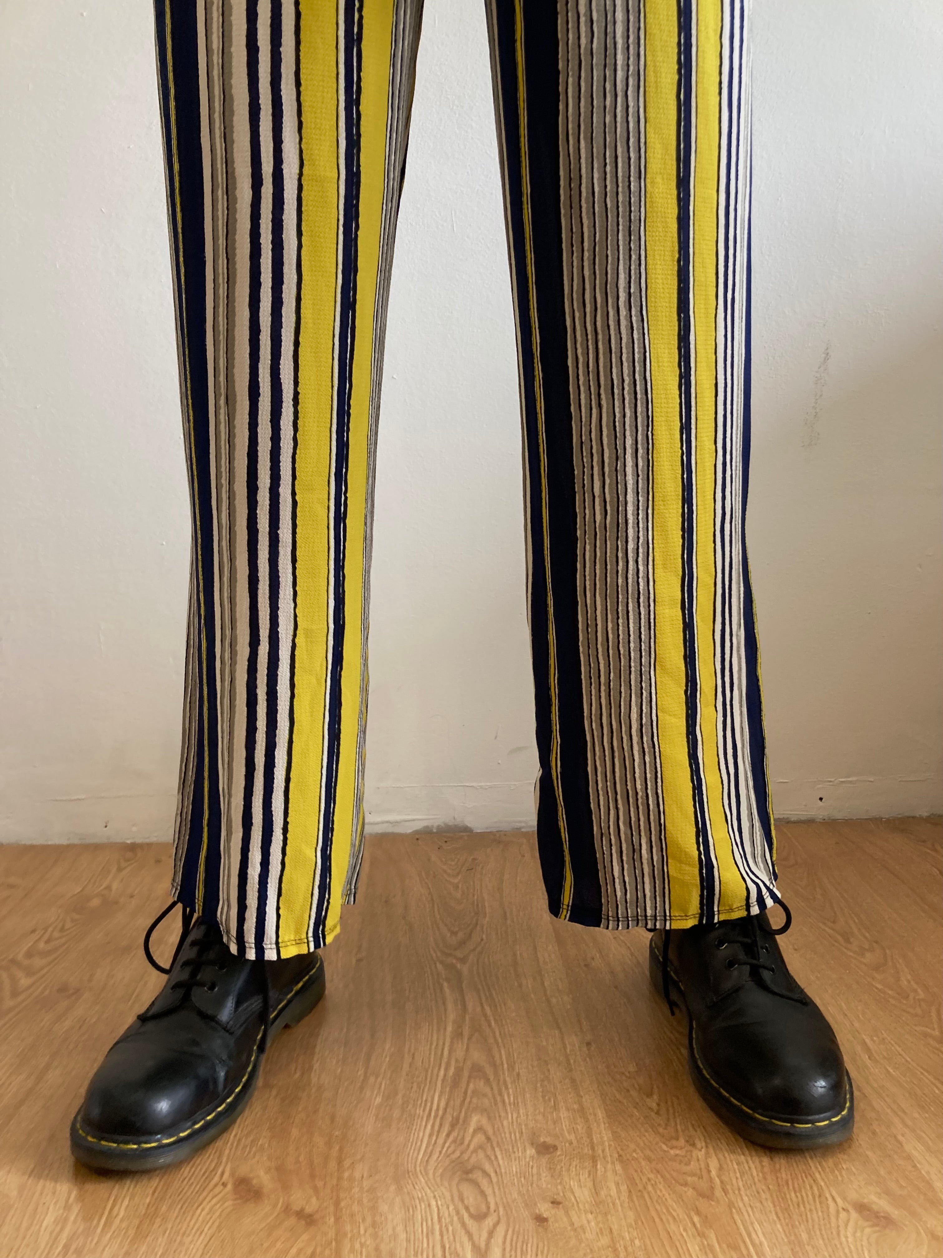 Trousers Vintage Straight Leg Striped Elastic Waist Unisex – M/L