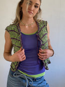 Vest Knit Vintage Y2K Purple Green Button Detail Layering Knit – S/M