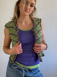 Vest Knit Vintage Y2K Purple Green Button Detail Layering Knit – S/M