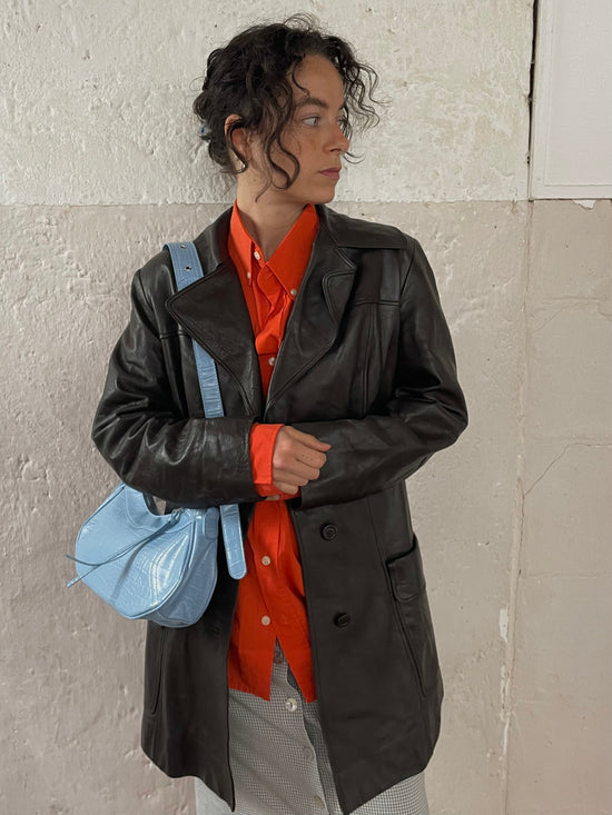 Vintage Schokobraun Ledermantel M