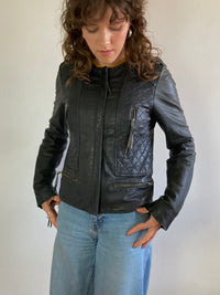 Leather Jacket Vintage Black Genuine Lamb Leather Slim Fit Women – S