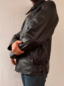 Vintage Oversized Leather Jacket SAKI Black Genuine Leather – XL
